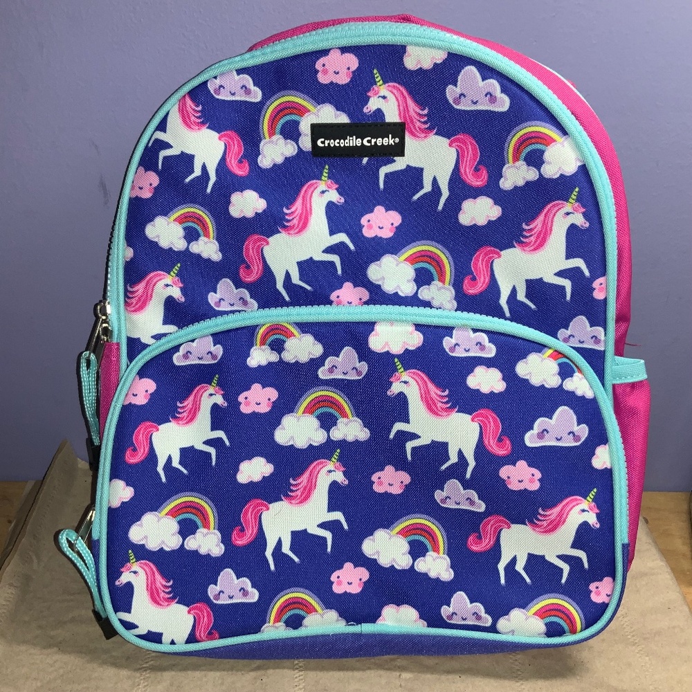 Crocodile Creek unicorn backpack double zippers bottle holder New